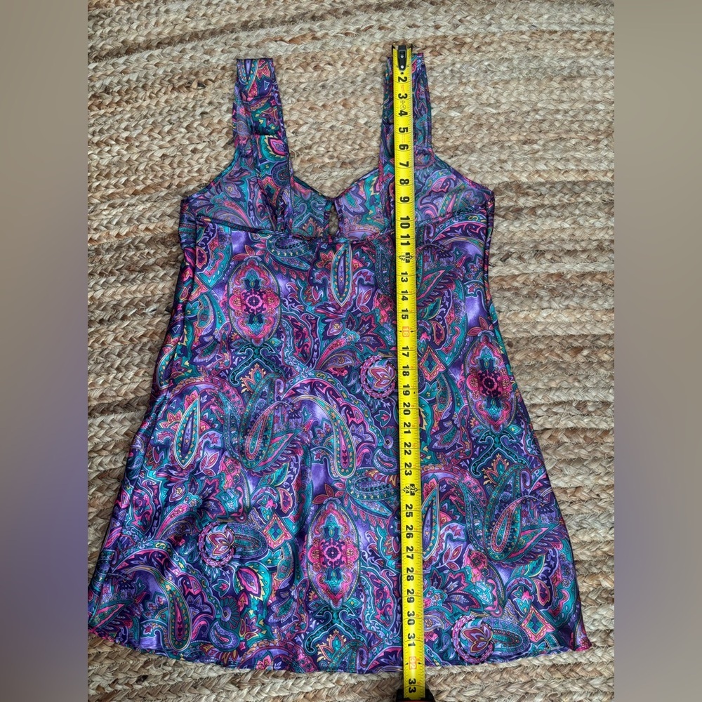 Vintage Adonna Medium Purple Paisley Y2K Slip Dress with Keyhole Cutout - Picture 7 of 7
